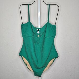 J. Crew Kelly Green Textured One Piece Swimsuit Keyhole Front Size 12